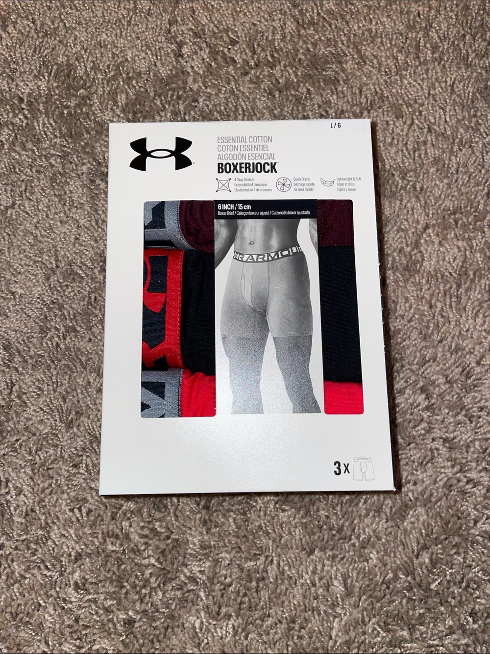 NWT Under Armour Men’s Boxerjock 3-Pack - Black, Red & Gray